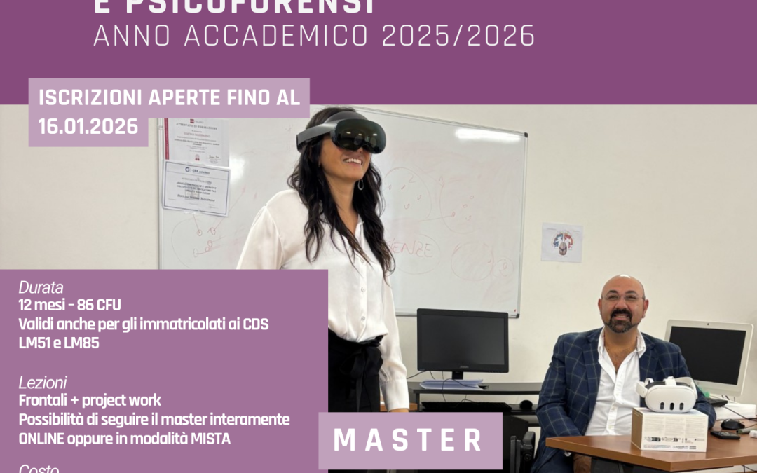 Riapertura termini per le iscrizioni al Master di I Livello in “Tecnologie Digitali ed Educative applicate alle Scienze Cognitive e Psicoforensi”